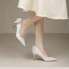 Thin heel red wedding shoes Xiuhe wedding dress two wear white high heels women's niche design sense bow pointed single shoes
