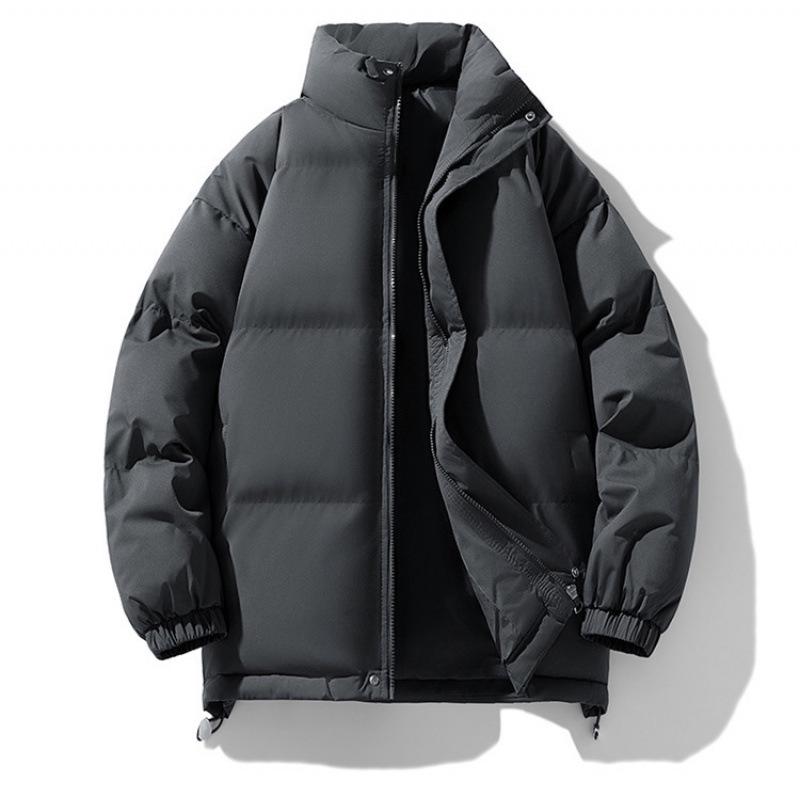 Men's Winter Cotton Jacket: Thickened, Loose, Trendy Stand-Up Collar Outerwear, Versatile Solid Color for Couples.