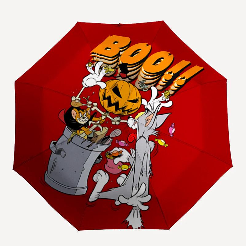 

1pc Tom Jerry Automatic Folding Umbrella - Compact 8-Rib Design,Festive Gift for Friends & Family, Compact Umbrella 22020