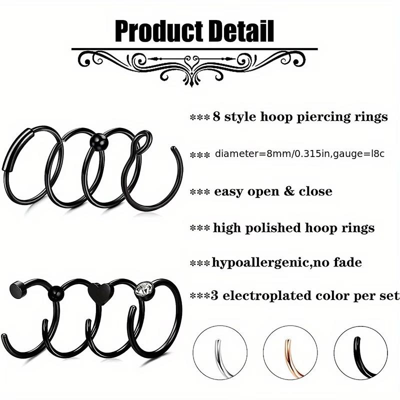 Stainless Steel Women's Stylish & Fashionable Nose Studs & Nose Rings Set, Heart-shaped Zircon Body Jewelry, Sexy Set for Dating