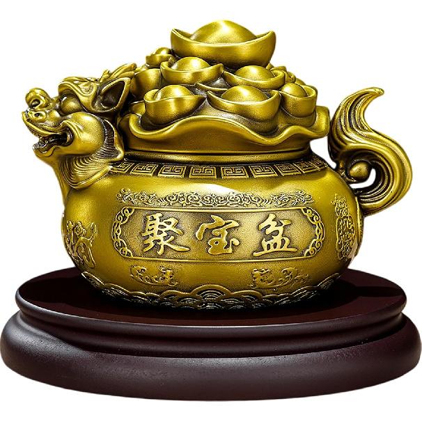 Aris & Juno Brass Pixiu Treasure Basin Statues - Traditional Chinese Feng Shui Wealth Decor - Perfect for Home Fortune, Office Success, and Business Medium