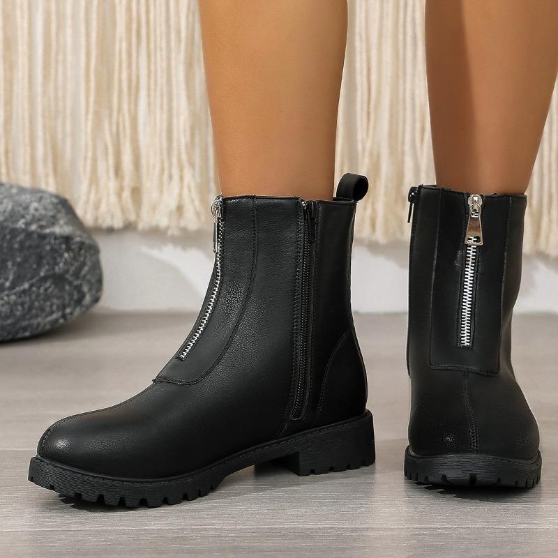 

Booties Autumn and Winter New Round Toe Zipper Soft Sole Anti-slip Wear-resistant Block Heel Women s Shoes 43