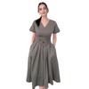 2024 Summer Women's V-Neck Waist-Tie A-Line Dress - European & American Style