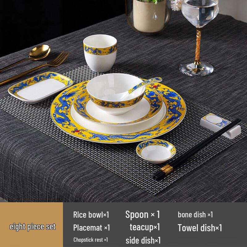 Handmade Chinese Double Dragon Ceramic Dining Set