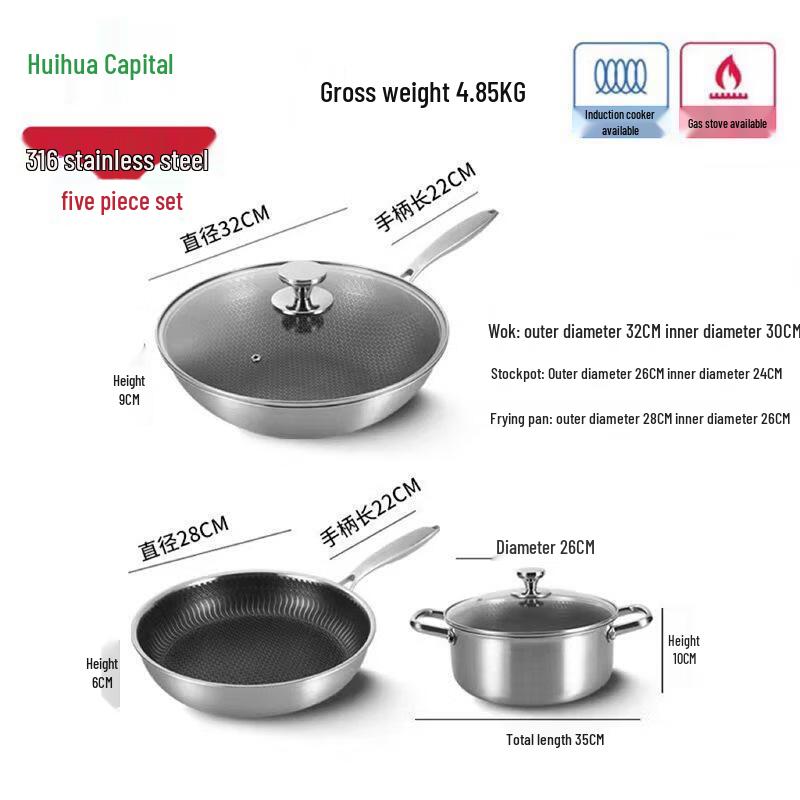 HUIHUADU Stainless Steel Pot 5-Piece Set