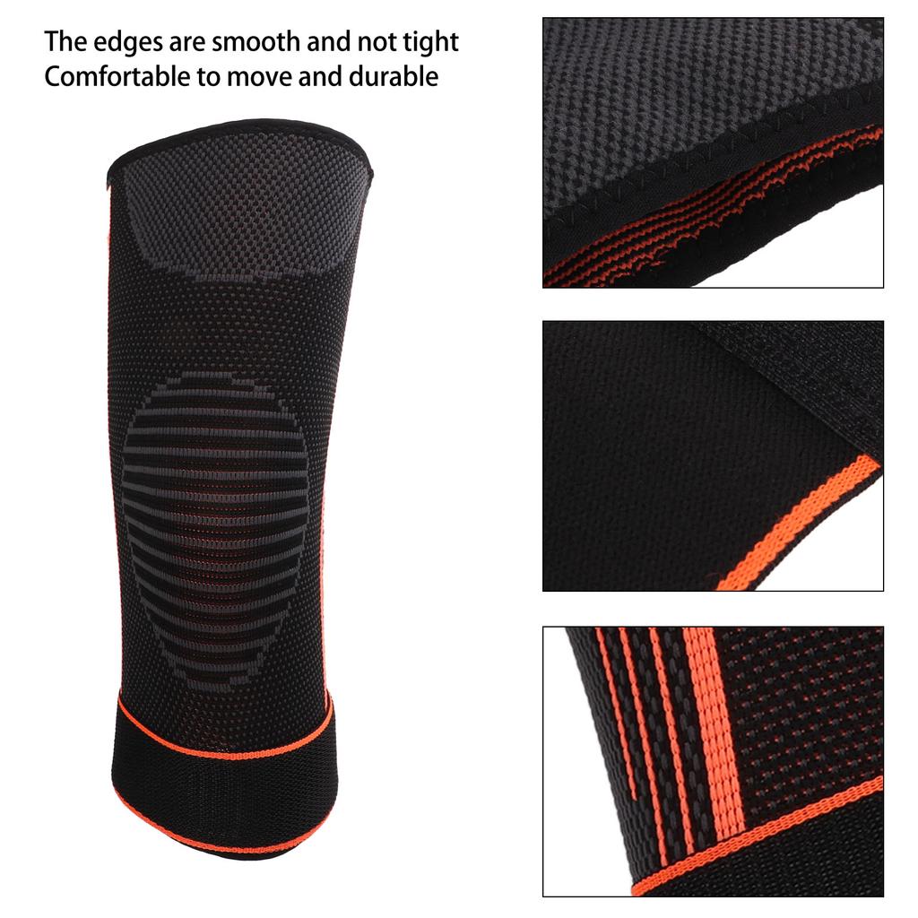 Sports Elbow Guards Nylon Knit Soft Elbow Compression Sleeve with Strap for Basketball Riding Running Work Out Orange