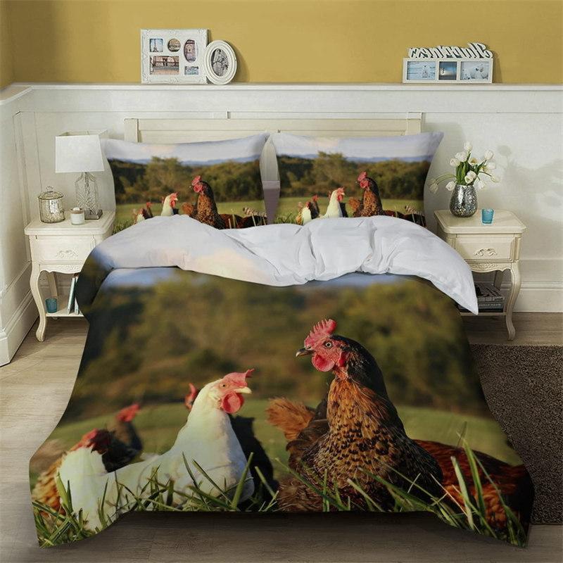 Cute Chicken Duvet Cover Farmhouse Animals Bedding Set 3D Print Comforter Cover King Full Twin For Girls Boys Teens Room Decor