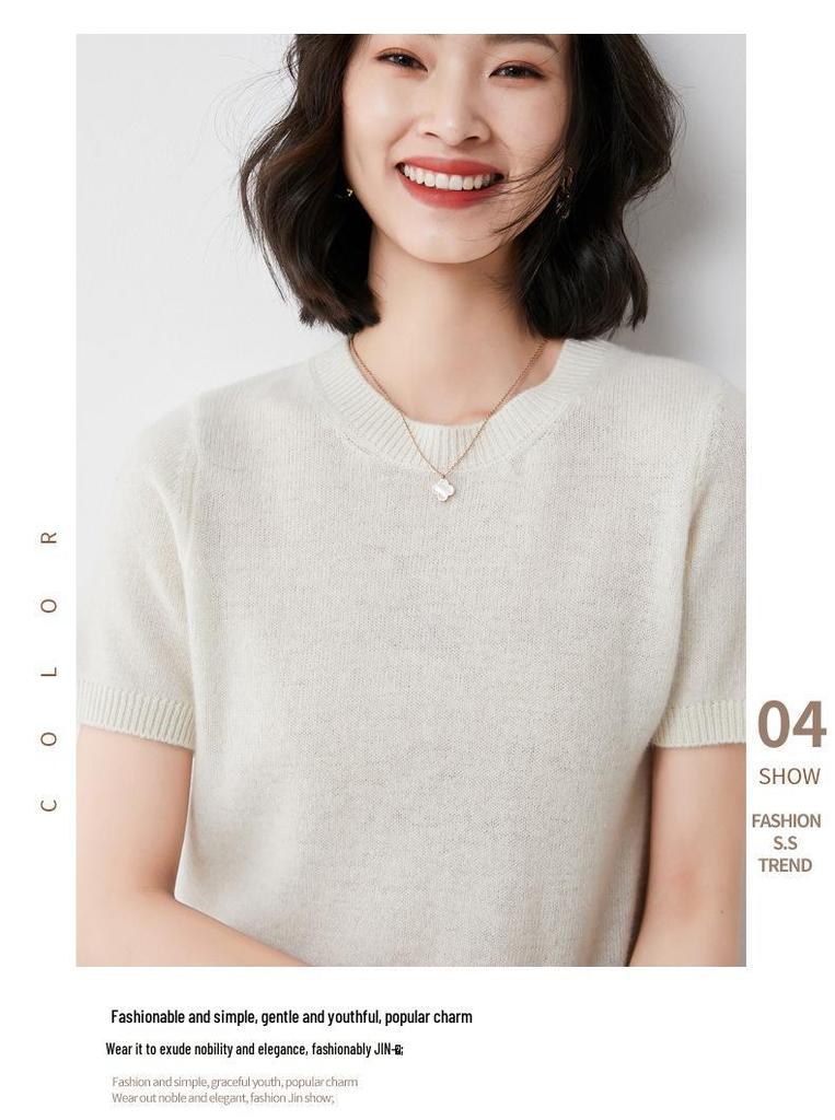 Autumn Women's Knitwear: Round Neck Short Sleeve Pullover Sweater