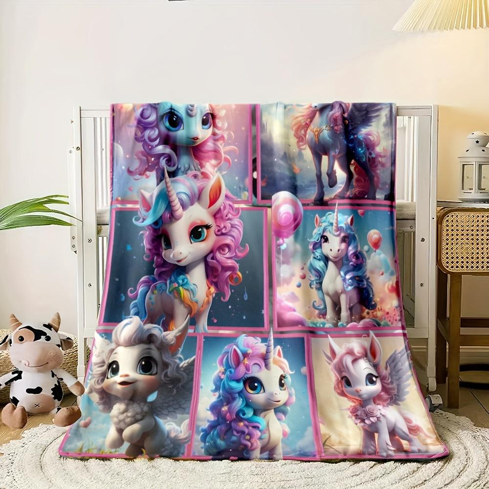 Cute Rainbow Unicorn Flannel Throw Blanket Cartoon Pegasus Patchwork Kids Bed Sofa Blanket