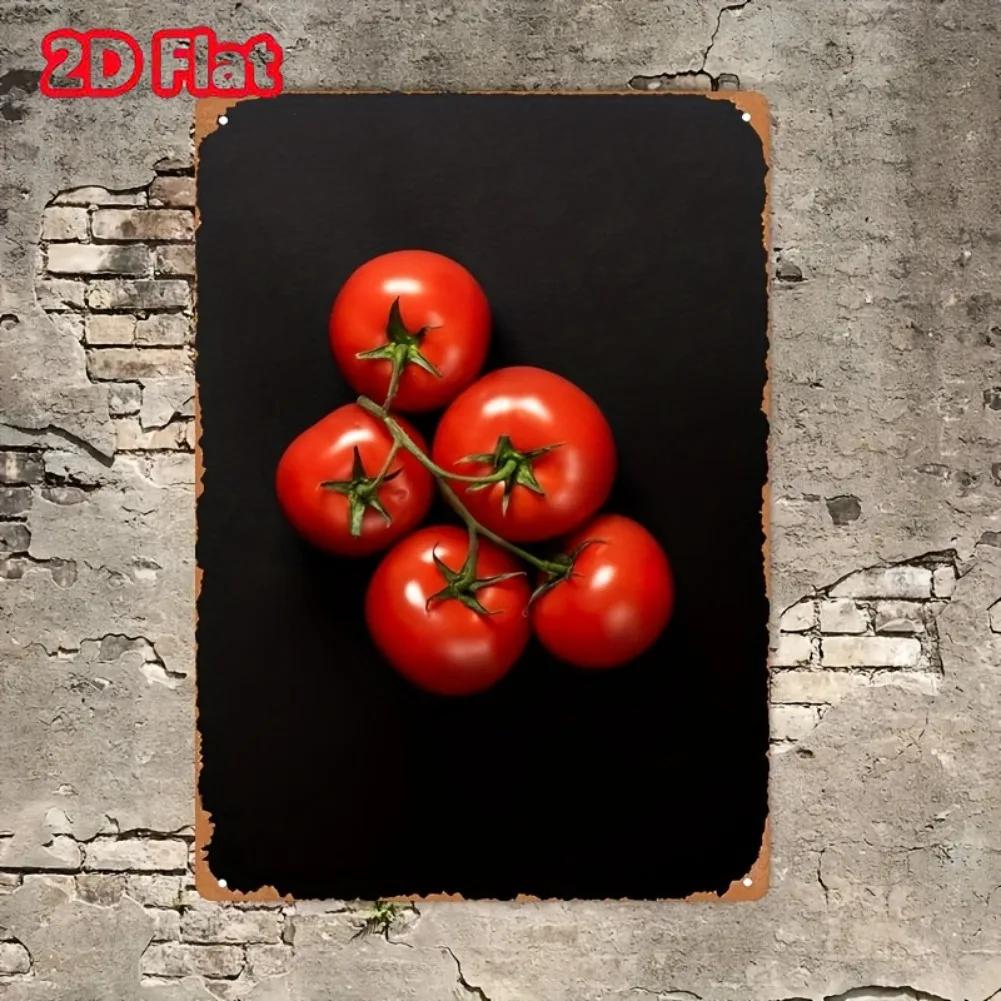 Vintage Iron Wall Art - 8x12in Rustic Tomato/Brick Wall Tinplate Plaque Easy-Hang Decor for Home Bar/Cafe/Garage