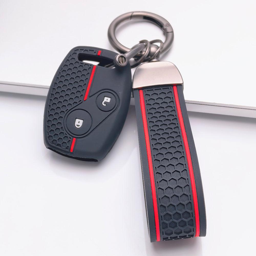 Premium Silicone Car Key Fob Cover For Honda Fit Civic Accord CRV HRV Jazz With Keychain Soft Silicone Car Interior Accessories Anti-Scratch