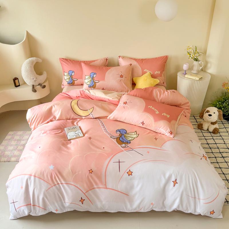 

Свежий мультяшный принт, стиранный хлопок, 3-предметный постельный комплект: Супермягкий, Приталенный, Одноразмерный 1.2m flat 3-piece for 1.5*2m duvet