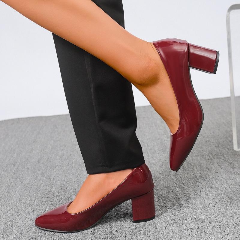Zapatos Mary Jane de Tacón Grueso para Mujer Zapatos Planos Concisos sin Cordones Zapatos de Vestir Elegantes con Punta Afilada para Mujer Zapatos de Salón de Cuero para el Trabajo