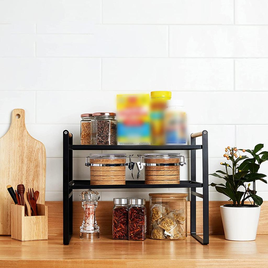 Estante de Almacenamiento de Cocina de Doble Capa 2 Niveles Antideslizante Multifuncional Organizador de Cocina Estante Negro