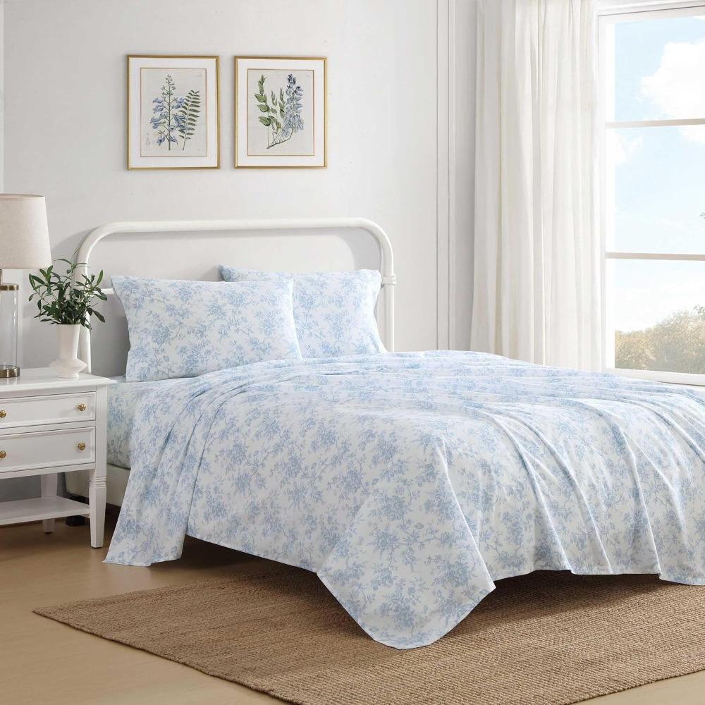 Bin Chi Textiles Unisex Blue Laura Ashley - Full Bed Sheets, Crisp & Cool Cotton Percale Bedding With Matching Pillowcase, Lightweight Bed Set, Oeko-Tex Cert