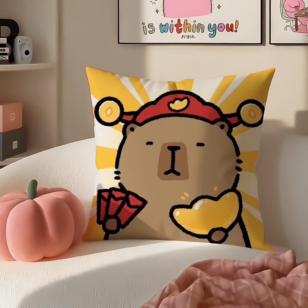 Chill Cute Adorable Art Cartoon CCapybara Cushion Cover Pillowcase Short Plush Invisible zipper Room Sofa Cushion Cover
