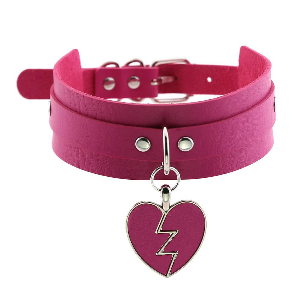 

Broken Heart Lightning Pendant Choker Necklace Punk PU Leather Collar for Women Gothic Jewelry One size