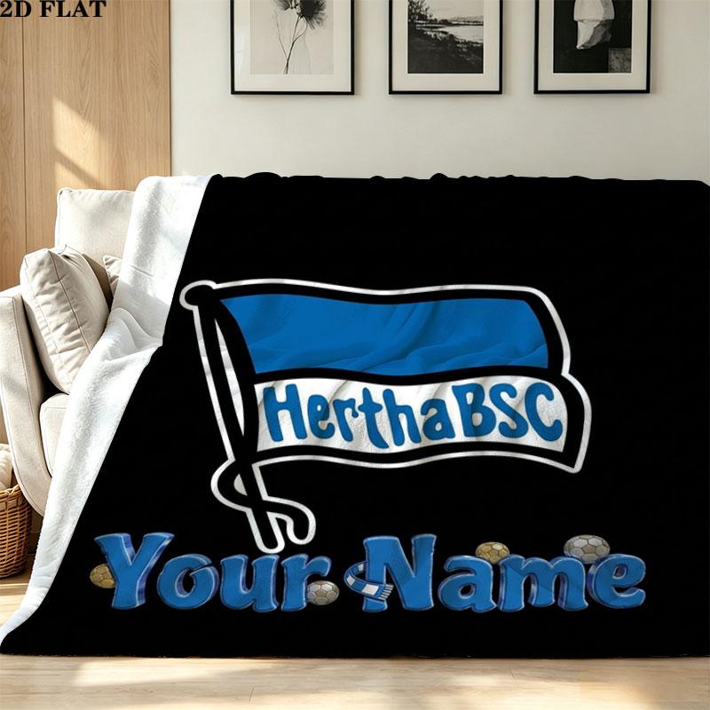 1PC Hertha BSC Custom Name Patterned Flannel Blanket Suitable For All Seasons for Home Decor Warmth and Comfort Gifts Holiday Present