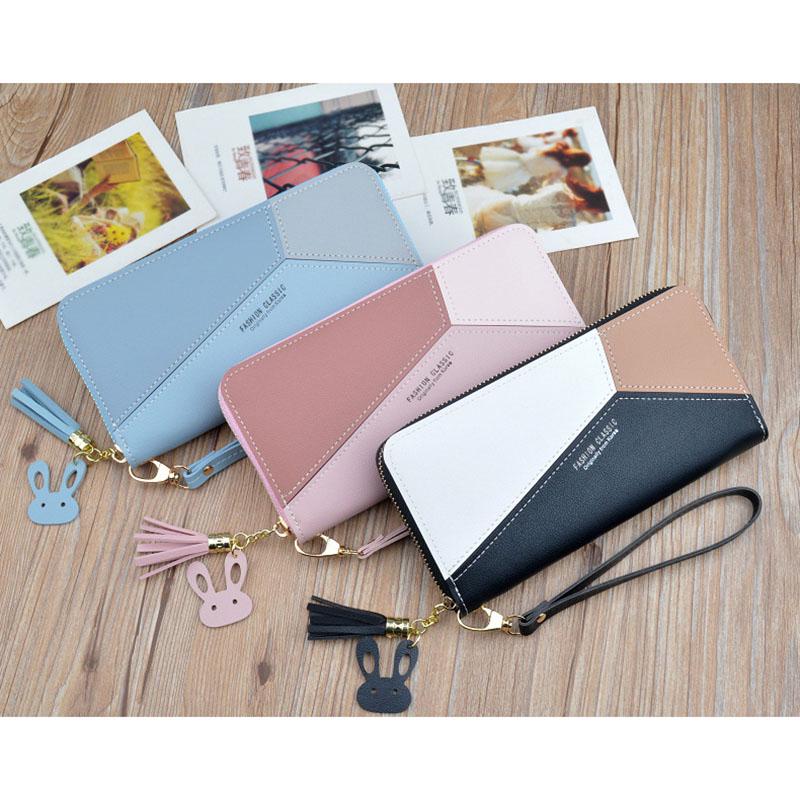 SCIONE The New Ladies Clutch Bag Female Contrast Color Stitching Zipper Tassel Phone Bag