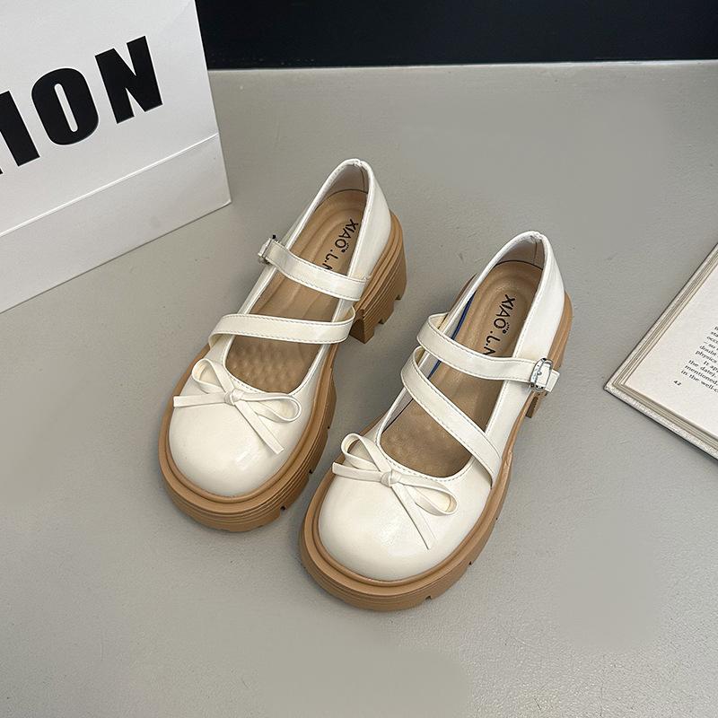 French Round Head Platform Girls Small Leather Shoes 2025 New Spring and Autumn with Skirt Retro Mary Jane Thick Heel Single Shoes