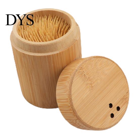 Toothpick Dispenser Storage Box Portable Dustproof Bamboo Large Capacity Round Tooth Pick Holder for Hotel