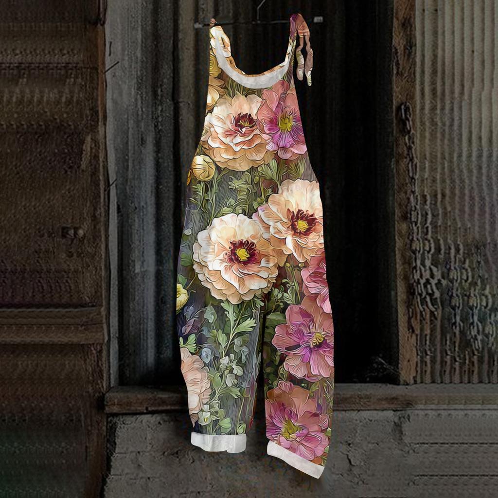 Women's Retro Printed Casual Loose, Retro Overalls Cotton And Linen One,piece Pants
