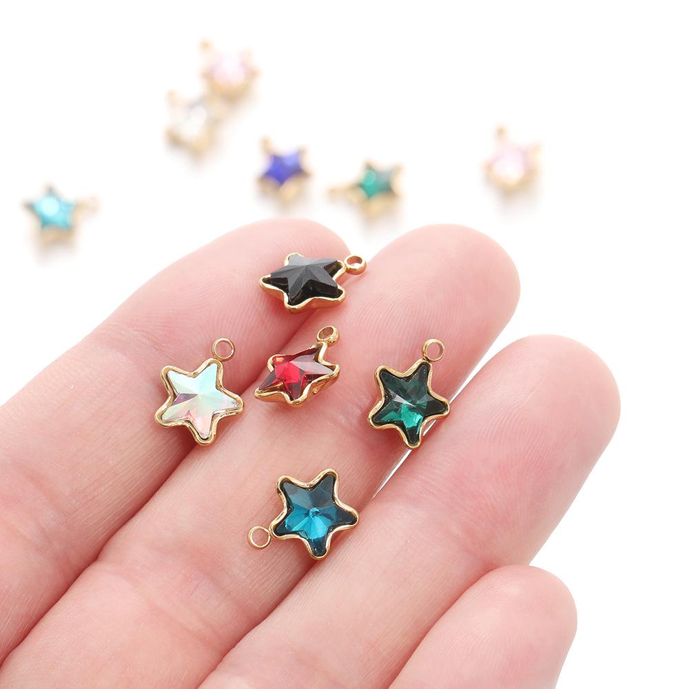 18k Gold-Plated Stainless Steel Star Pendant with Colorful Diamond-Accents - DIY Earring & Bracelet Jewelry Accessories