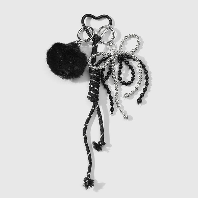 Black Braided Rope Keychain Three-Dimensional Love Ball Racket Cherry Charm Pendant Keyring  Simple Bag Decoration