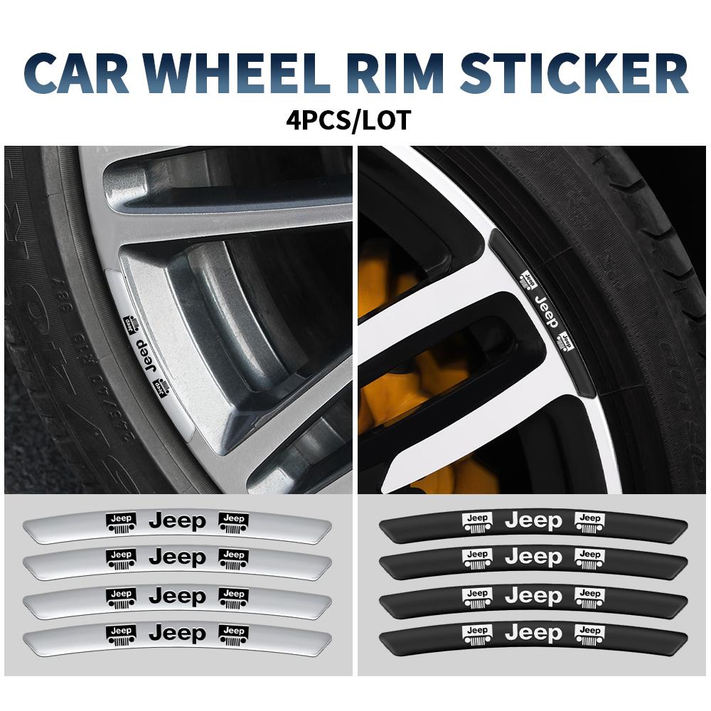 4pcs Car Emblem Wheel Hub Stickers Tire Rim Badge Decal Decoration Accessories For JEEP Grand Cherokee Renegade Compass Wrangler AJP1