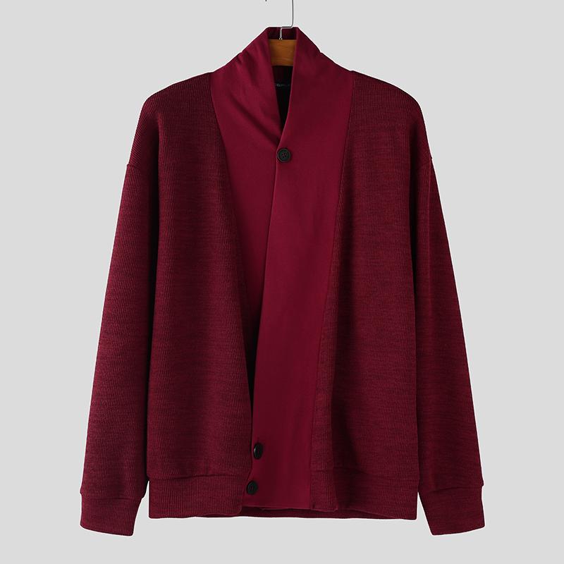 INCERUN Oversized Men V Neck Long Sleeve Front Cross Buttons Rib Casual Loose Cardigan