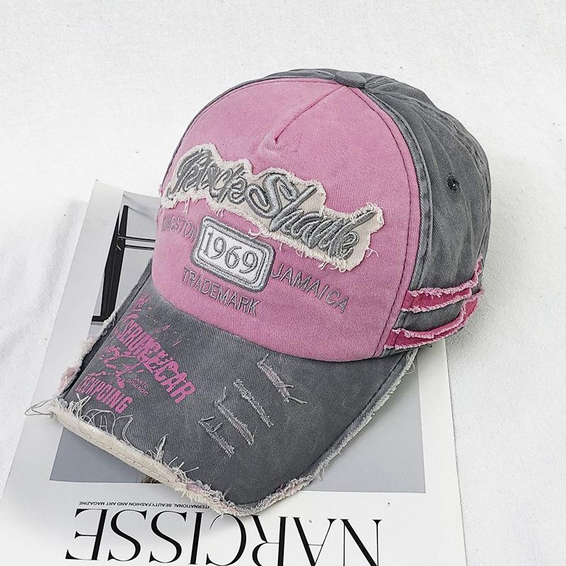 Schirmmütze Herren und Damen Stickerei vielseitige Buchstaben alt gewaschener Hut Outdoor Freizeit Sonnenschutz Baseballkappe