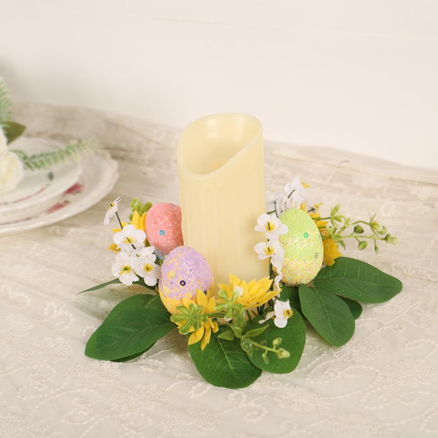 Easter Egg Flower Wreath Artificial Flowers Butterfly Candlestick Wreaths Garland Candle Holder Ring Table Home Party Decoration
