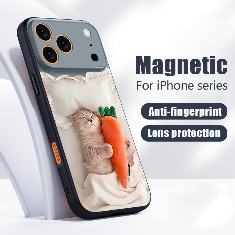 Magnetic For Magsafe Case For iPhone 17 Pro Max Sleeping Cat Carrot Pattern Skin Feeling Cover For iPhone 16 15 14 13 Pro Max