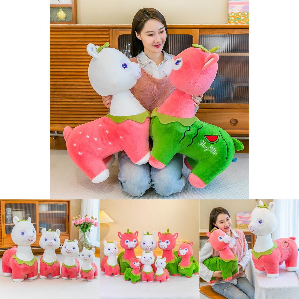 Adorable Pink And Green Fruit Alpaca Plush Toy With Soft Short Plush Material