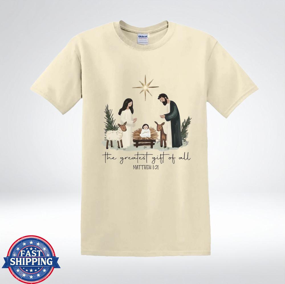 Христианская рождественская рубашка Рождество Матфей 1:21 Футболка «Величайший дар из всех» 4XL