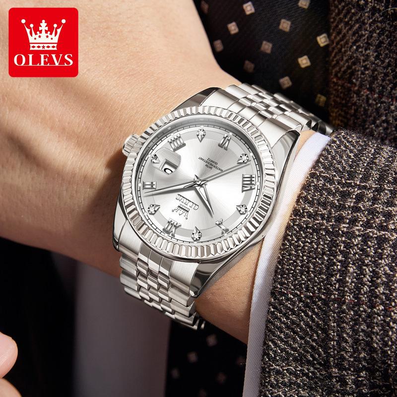 Oulishi Men's Quartz Watch: Single Calendar, Solid Band, Business Waterproof, Luminous