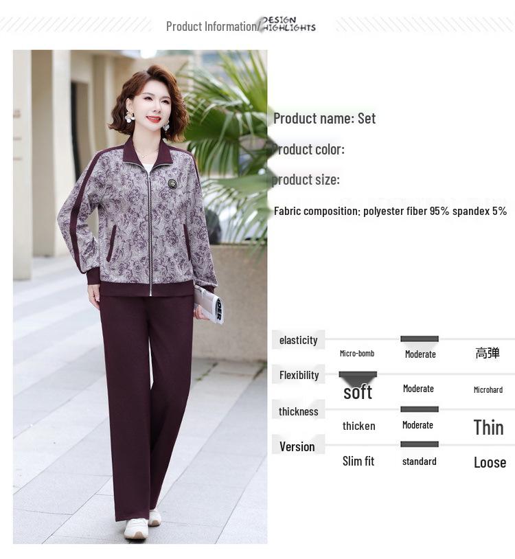 Women's 2026 Elegant Spring/Autumn Sportswear: Fashionable Mom Style Two-Piece Set for Middle-Aged & Elderly