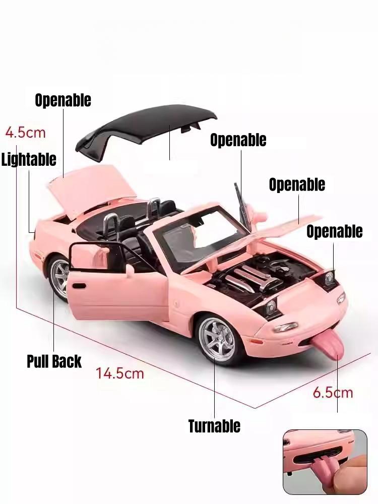 1/32 Mazda Mx-5 Miniatura Fundición a Presión Miata Roadster Coche de Juguete Modelo Sonido y Luz Puertas Abatibles Colección Regalo Para Niños Niño Niño