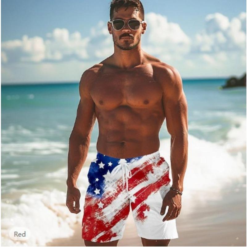 Letní 3D šortky s potiskem americké vlajky Módní ležérní plážové pánské šortky