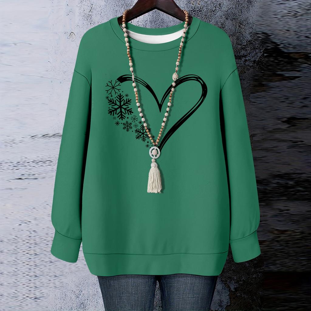 Ladies' Christmas Printed Round Neck Long Sleeved T-shirt Sweatshirt Top