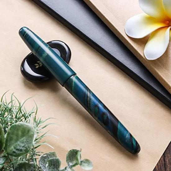 WANCHER Dream Pen Fountain True Marble Green Medium Pen, Ebonite, (M, Nib)