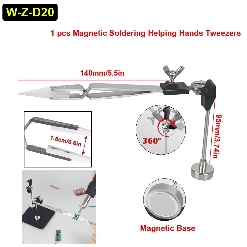 NEWACALOX Magnetic Soldering Third Helping Hand Flexible Stainless Steel/Ceramics Tweezers PCB Holder Welding Positioner Tool