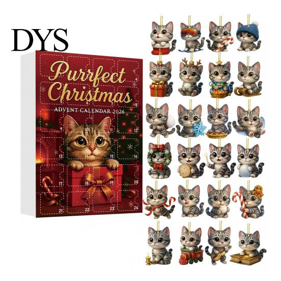 Christmas Box 2026 Advent Calendar, 24 Days Countdown Calendar with 2D Acrylic Holiday Dog/Horse/Cat/Animals Pendants, Mini Animal Hanging Ornaments