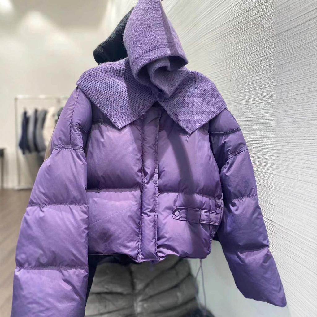 Short down jacket women's winter new fashion loose round neck with personalized knitted hooded small jacket