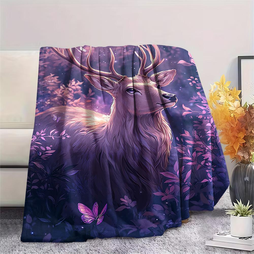 Deer Print Flannel Blanket, High quality Comfortable for All Seasons, Home Decor, Warmth and Comfort, Perfect for Christmas Gifts
