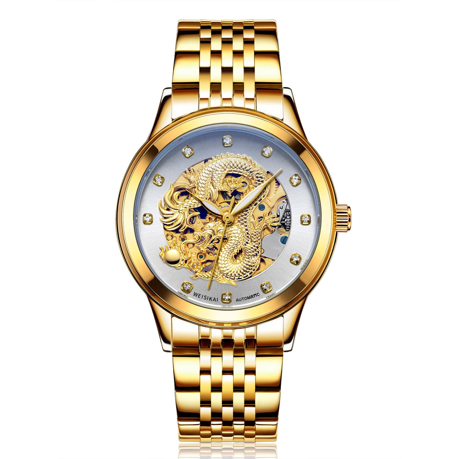 

Новые роскошные мужские часы высшего бренда с коробкой, мужские механические часы Gold Dragon