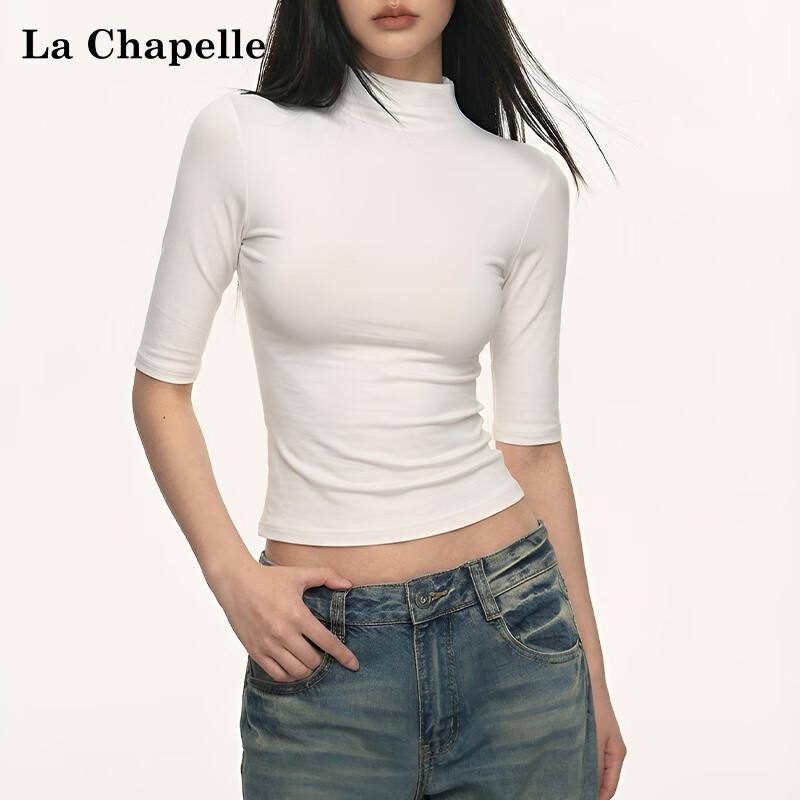 La Chapelle Women's Mock Neck Slim-Fit Mid-Sleeve T-Shirt