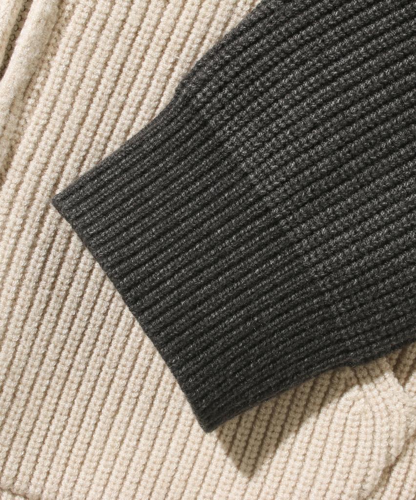 Dimiteulibeullaeg 2Way Raglan Two-Tone Knit Zip-Up Hoodie_Oatmeal & Charcoal