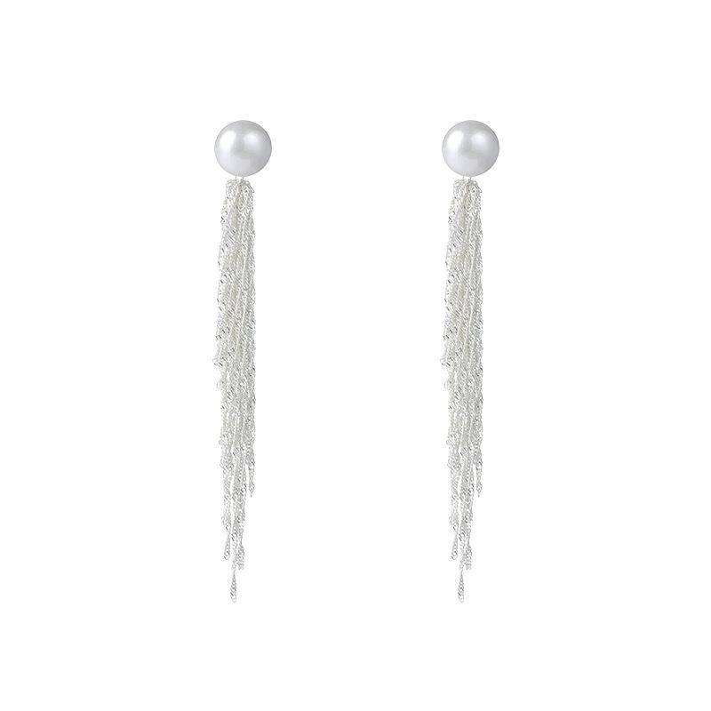 Under the Moon Galaxy Long Tassel Silver Plated Pearl Earrings Niche Design Advanced Ear Clips Holeless Delicate Earrings Women