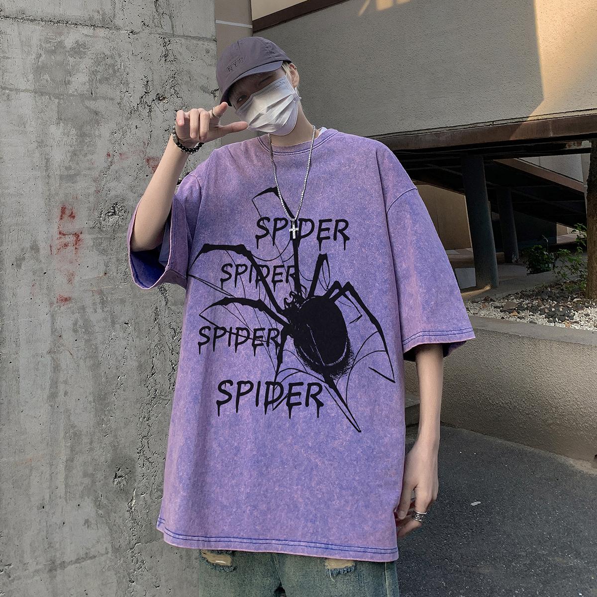 

S-5XL 280gsm 100% хлопок мужская или женская футболка уличная одежда короткие топы в стиле панк Zomer винтажная футболка для стирки кислотой S фиолетовый